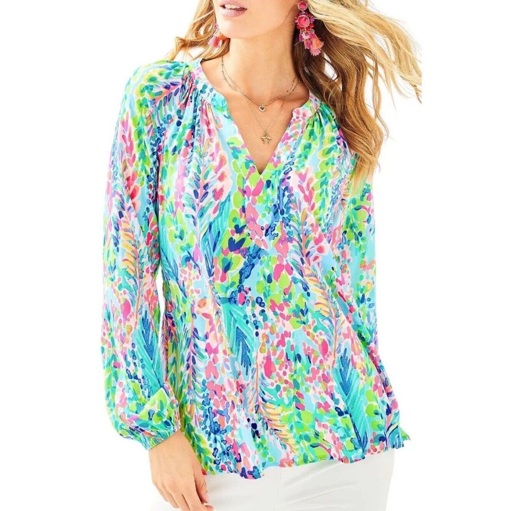 Lilly Pulitzer Catch The Wave‎ Martinique Long Sleeve Top Shirt Size Medium